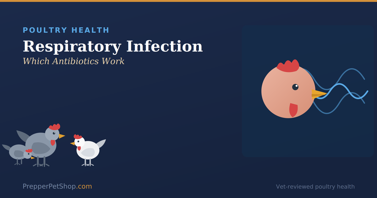 Chicken respiratory infection guide: spot the signs, isolate the bird, choose the right antibiotic (not amoxicillin), and know it won't fully cure, beside a resting hen